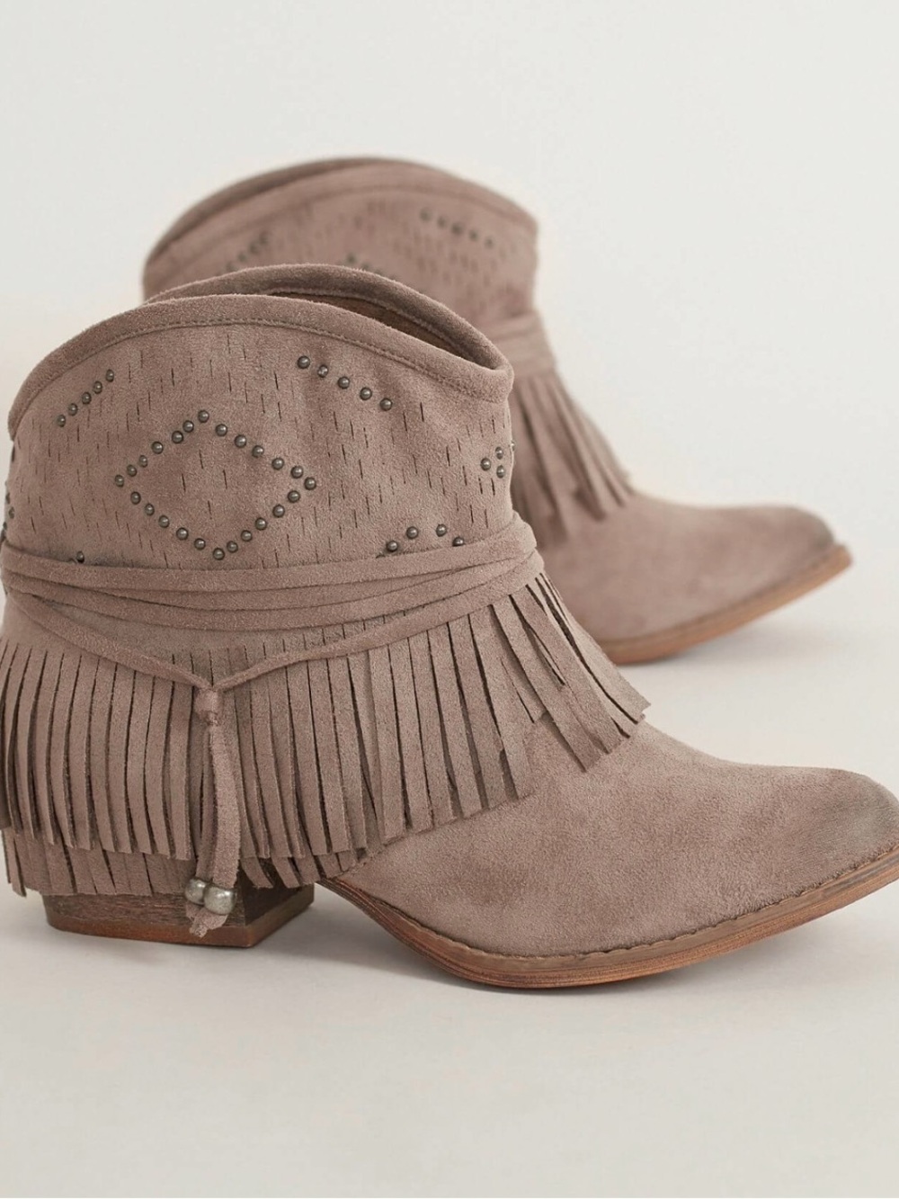 Not Rated Taupe Fringe faux Suede Ankle Booties